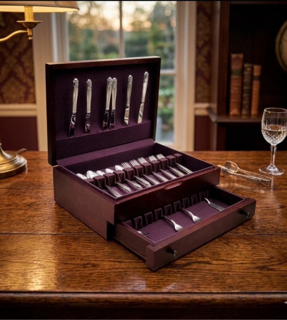 Service for 6 DANISH PRINCESS Silverplate Holmes & Edwards Flatware Set in Case
